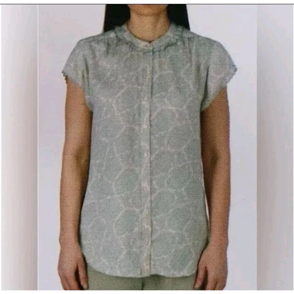 NEW Joie Green Pink Paisley Scallop Edge Feminine Button Up Blouse Size XL